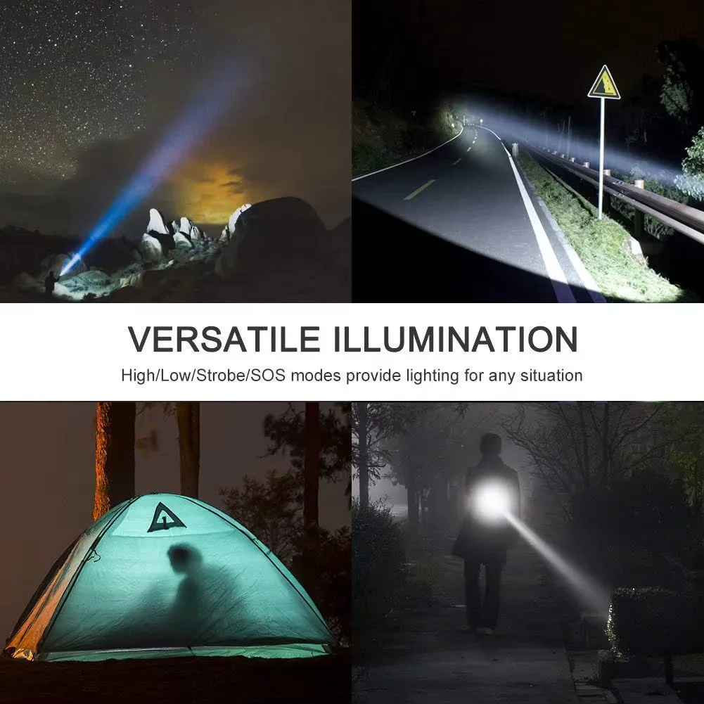 8000LM LED Flashlight Zoomable Torch USB Rechargeable LED Torch Powerful Flashlight Use 18650 Rechargeable Battery