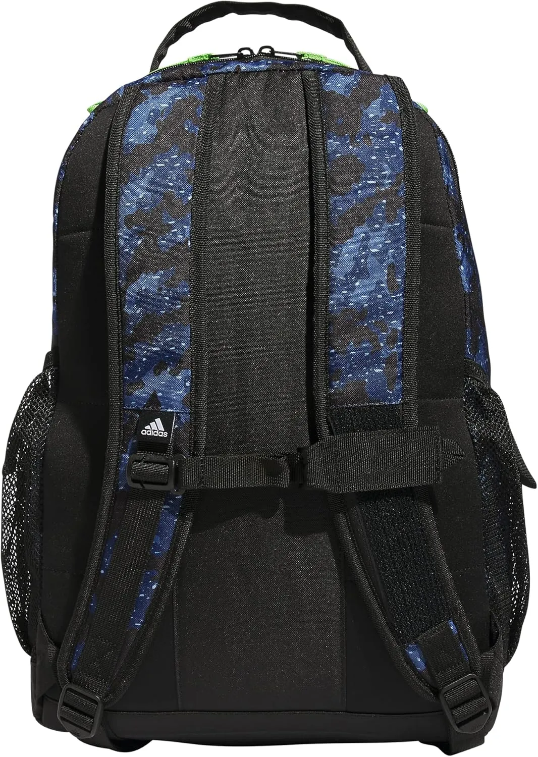 adidas Adaptive Backpack Large Features for Independent Dressing and Ease of use, Galaxy Camo Dark Blue/Lucid Lime Green, One Size