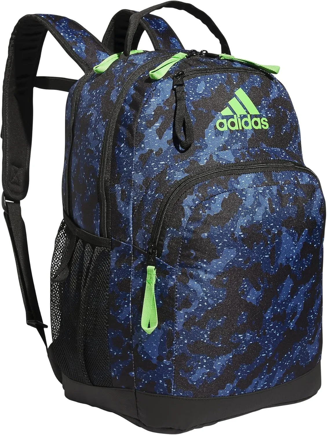 adidas Adaptive Backpack Large Features for Independent Dressing and Ease of use, Galaxy Camo Dark Blue/Lucid Lime Green, One Size