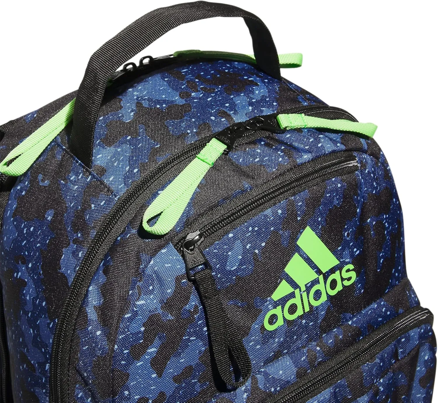 adidas Adaptive Backpack Large Features for Independent Dressing and Ease of use, Galaxy Camo Dark Blue/Lucid Lime Green, One Size