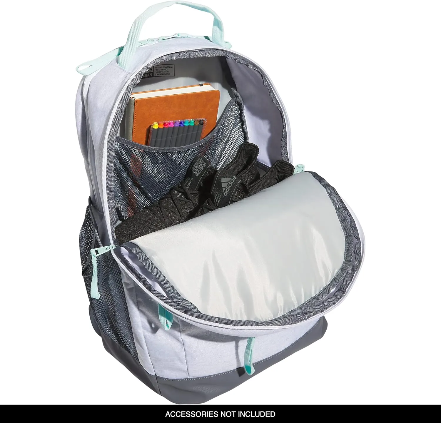 adidas Adaptive Backpack Large Features for Independent Dressing and Ease of use, Jersey White/Semi Flash Aqua Blue, One Size