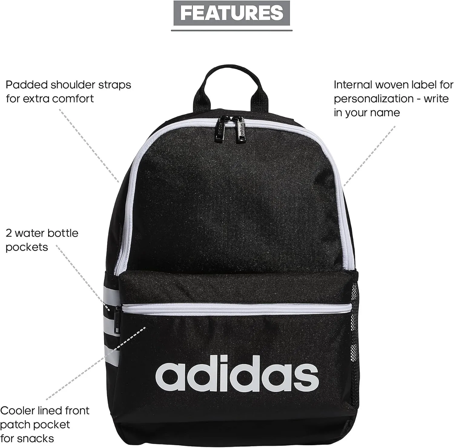 adidas Classic 3S Backpack for Boys and Girls, Black/White, One Size