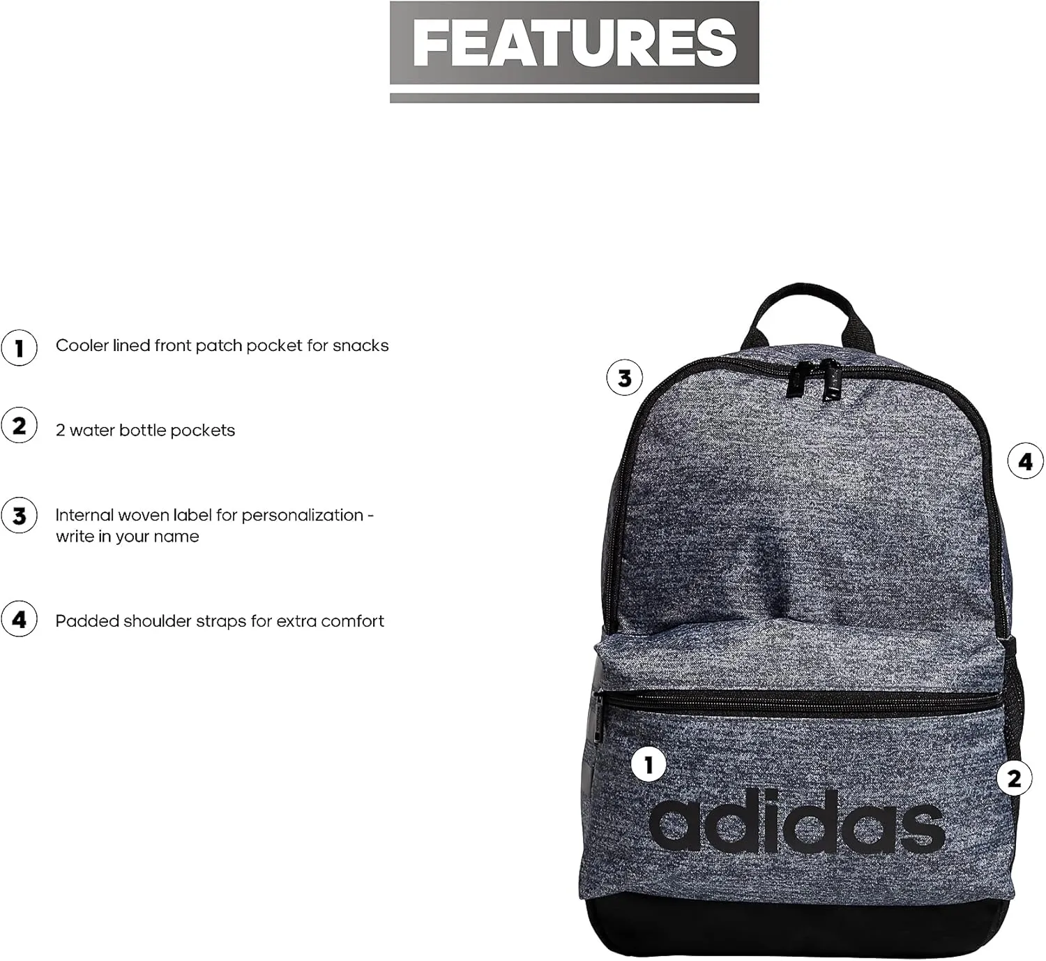 adidas Classic 3S Backpack for Boys and Girls, Jersey Onix Grey/Black, One Size