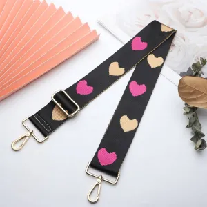 ADJUSTABLE BAG STRAP - Black Hearts