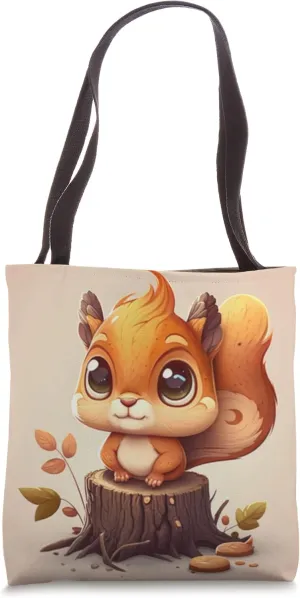 Adorable Squirrel on a Tree Stump Tote Bag