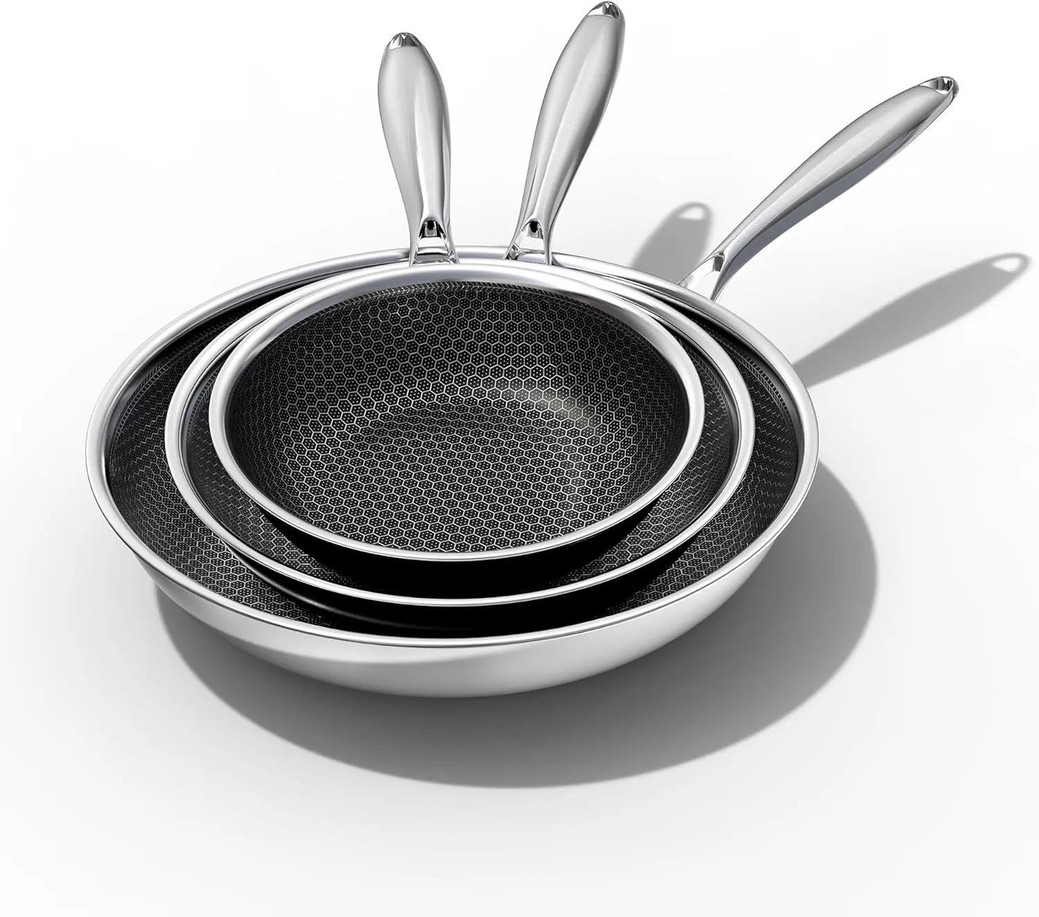 Advanced Nonstick Ceramic Cookware Set - Hybrid Tech, 8,10,12 Inch Frying Pans, PFAS-Free, Compatible with All Cooktops