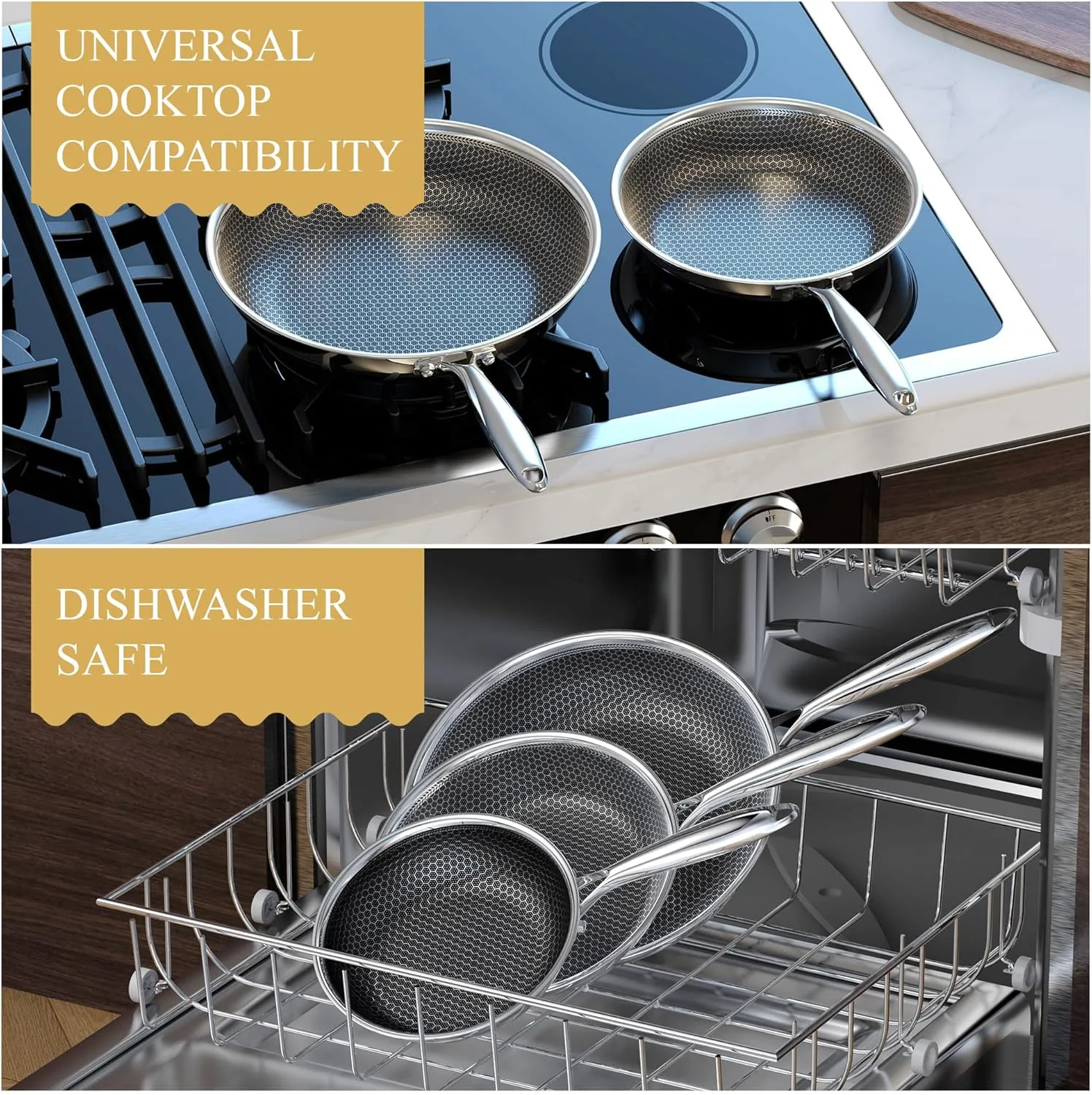 Advanced Nonstick Ceramic Cookware Set - Hybrid Tech, 8,10,12 Inch Frying Pans, PFAS-Free, Compatible with All Cooktops