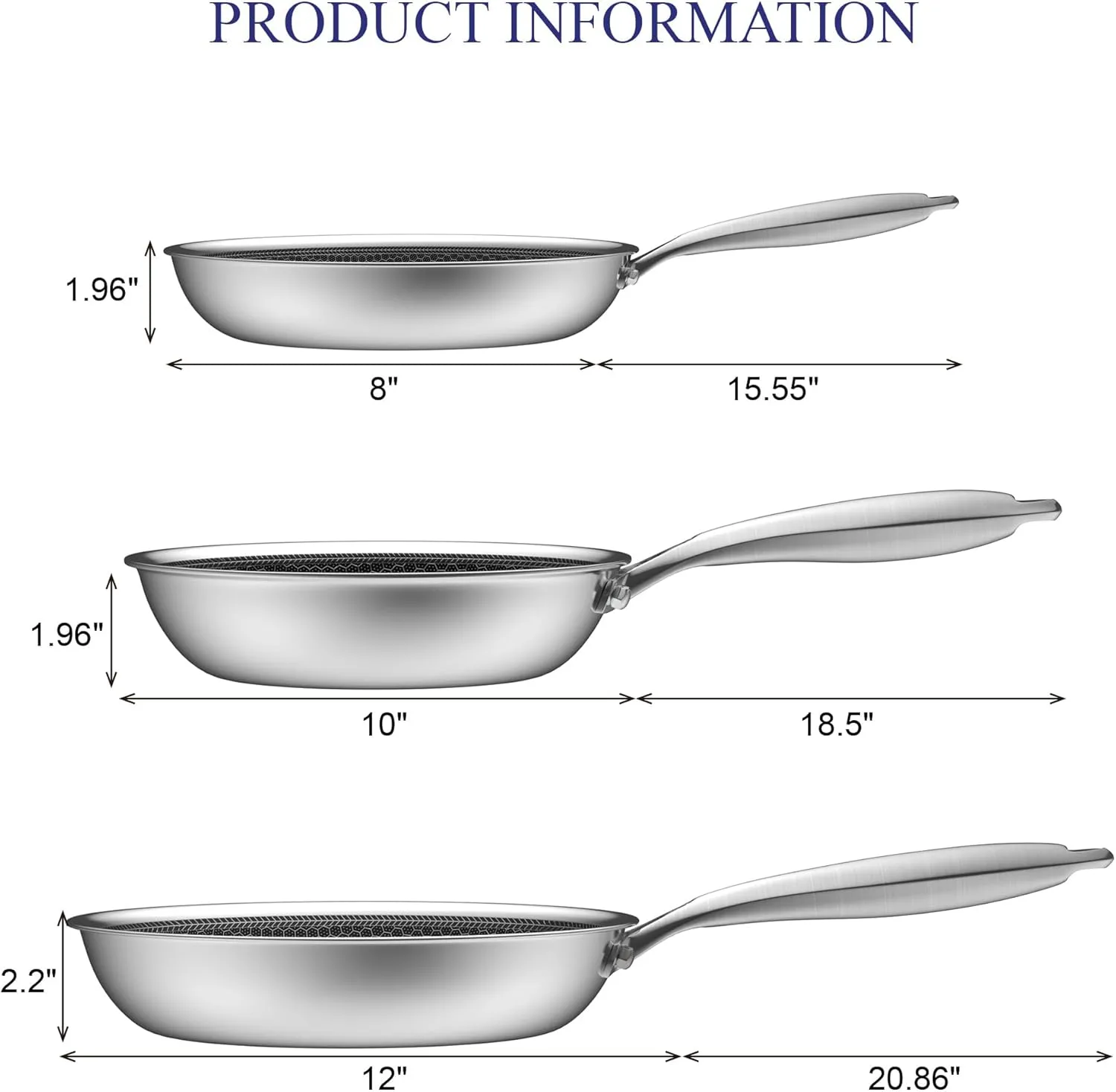 Advanced Nonstick Ceramic Cookware Set - Hybrid Tech, 8,10,12 Inch Frying Pans, PFAS-Free, Compatible with All Cooktops