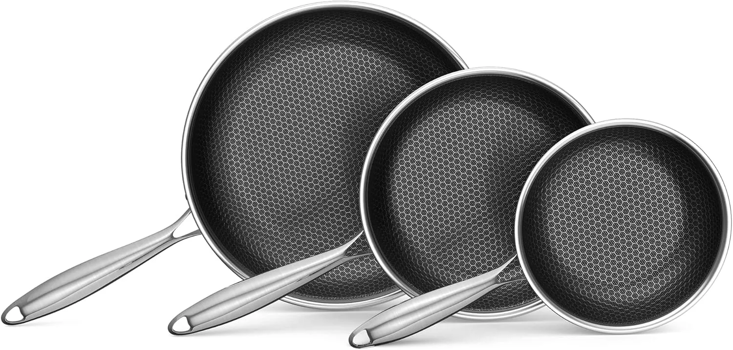 Advanced Nonstick Ceramic Cookware Set - Hybrid Tech, 8,10,12 Inch Frying Pans, PFAS-Free, Compatible with All Cooktops