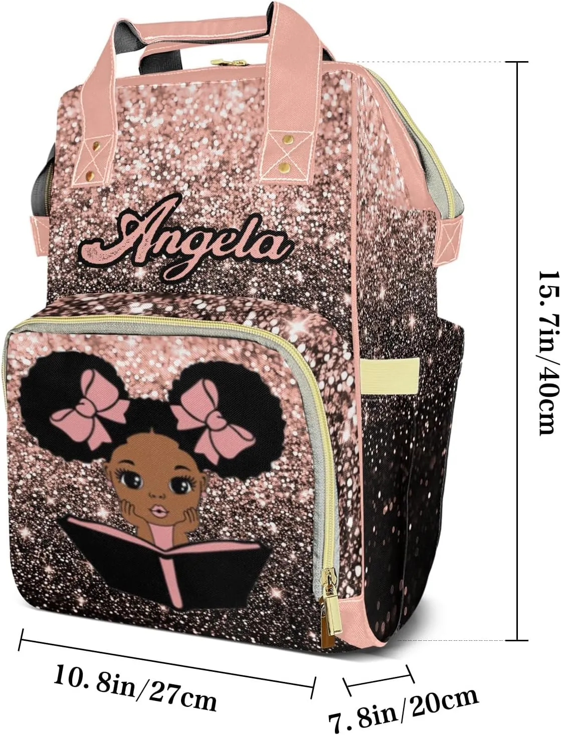 African Girl Reading Mummy Bags Custom Personalized with Name Diaper Bags Backpack Nappy Bag Gifts Bling Print