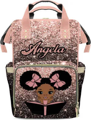 African Girl Reading Mummy Bags Custom Personalized with Name Diaper Bags Backpack Nappy Bag Gifts Bling Print