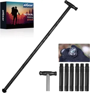 aiGear Walking Hiking Stick with Compass and Whistle, 14 in 1 Survive Walking Hiking Stick Outdoor Trekking Poles with Solid Durable Survive Tools 6 Tubes