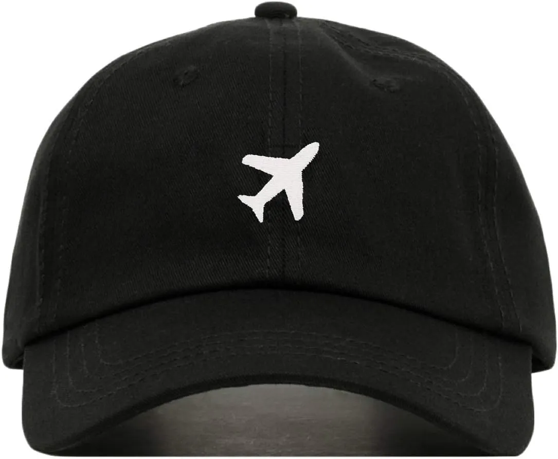 Airplane Baseball Hat, Embroidered Dad Cap, Unstructured Soft Cotton, Adjustable Strap Back (Multiple Colors)