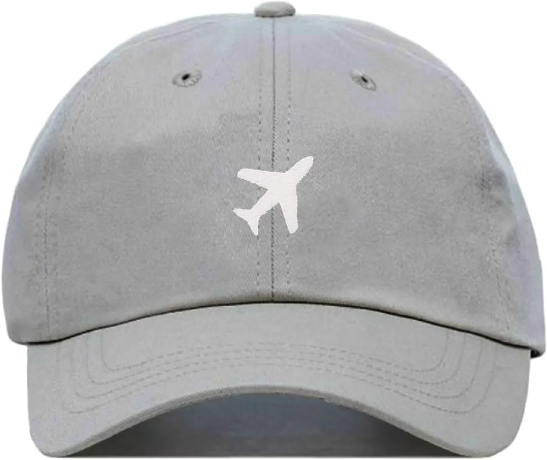 Airplane Baseball Hat, Embroidered Dad Cap, Unstructured Soft Cotton, Adjustable Strap Back (Multiple Colors)