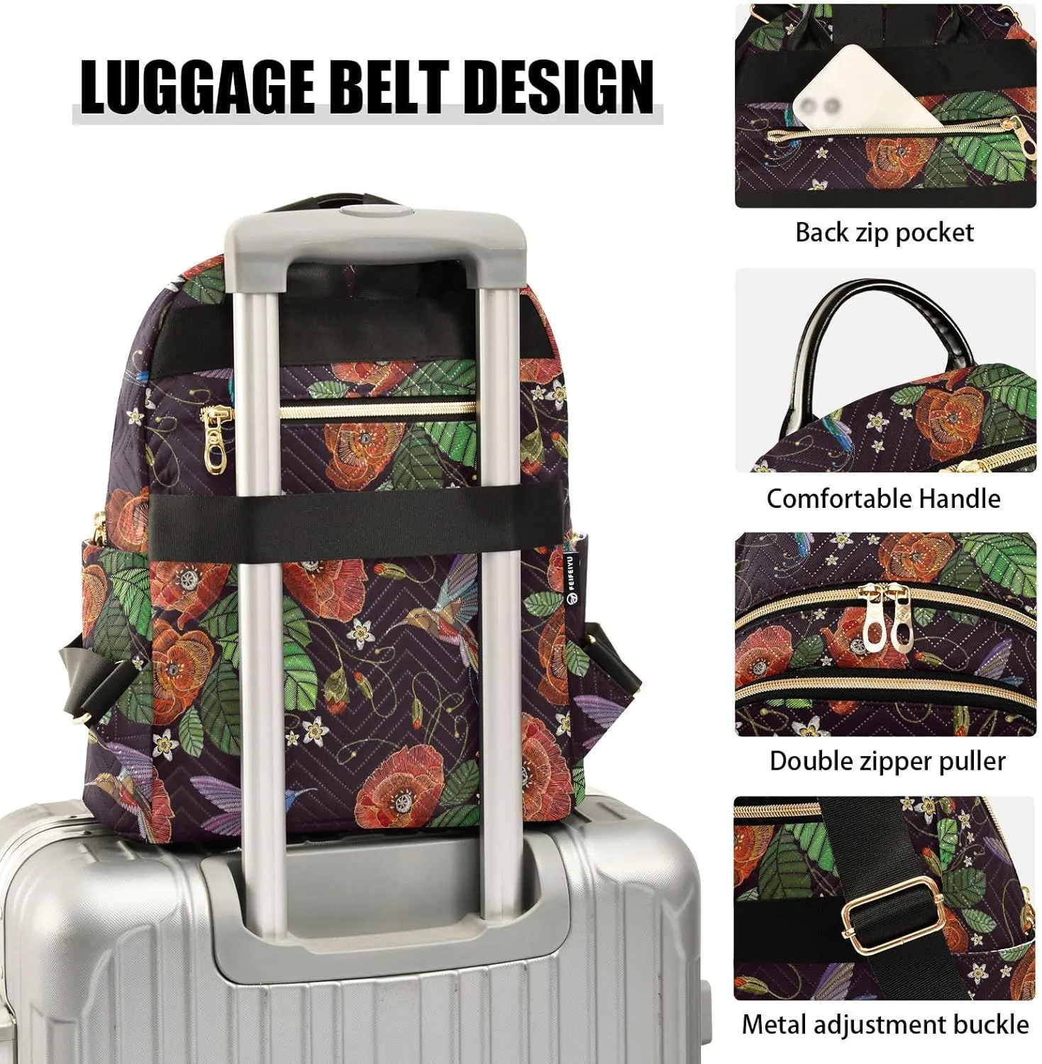 ALAZA Mini Backpack for Women, Humming Birds Red Poppies Travel Backpack Purse for Ladies, Small Bookbag Daypack Shoulder Bag M
