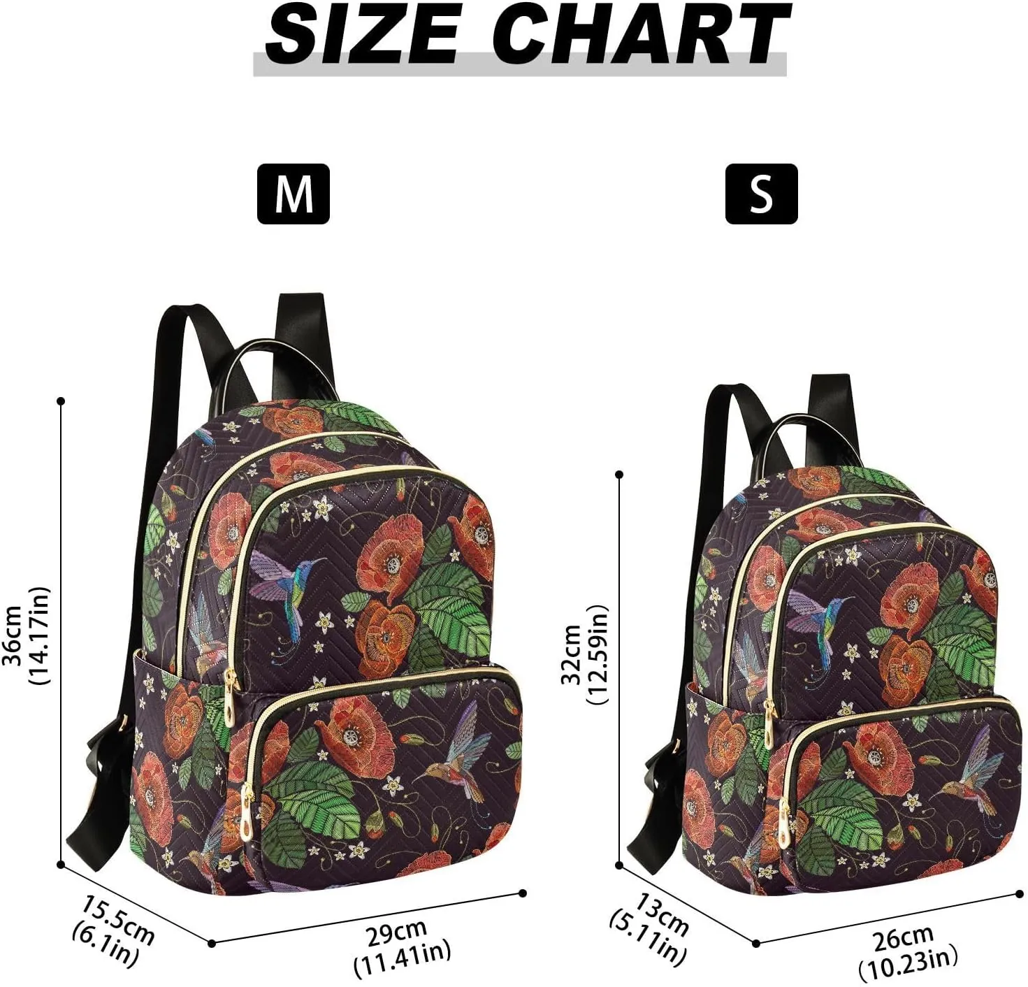 ALAZA Mini Backpack for Women, Humming Birds Red Poppies Travel Backpack Purse for Ladies, Small Bookbag Daypack Shoulder Bag M