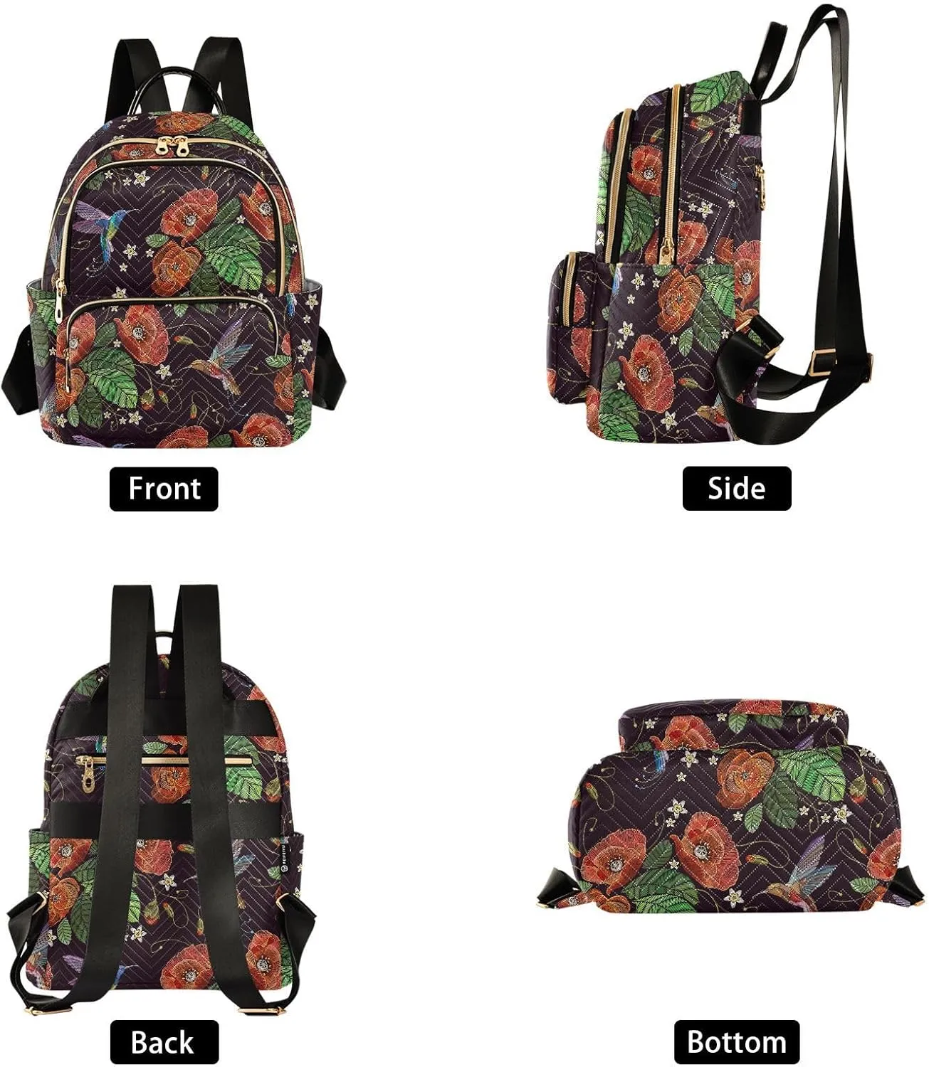 ALAZA Mini Backpack for Women, Humming Birds Red Poppies Travel Backpack Purse for Ladies, Small Bookbag Daypack Shoulder Bag M