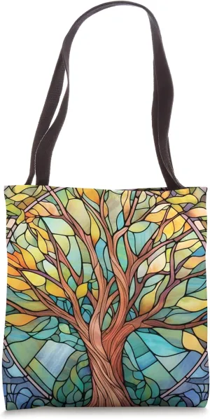 Alder Tree Nature Stained Glass Tote Bag