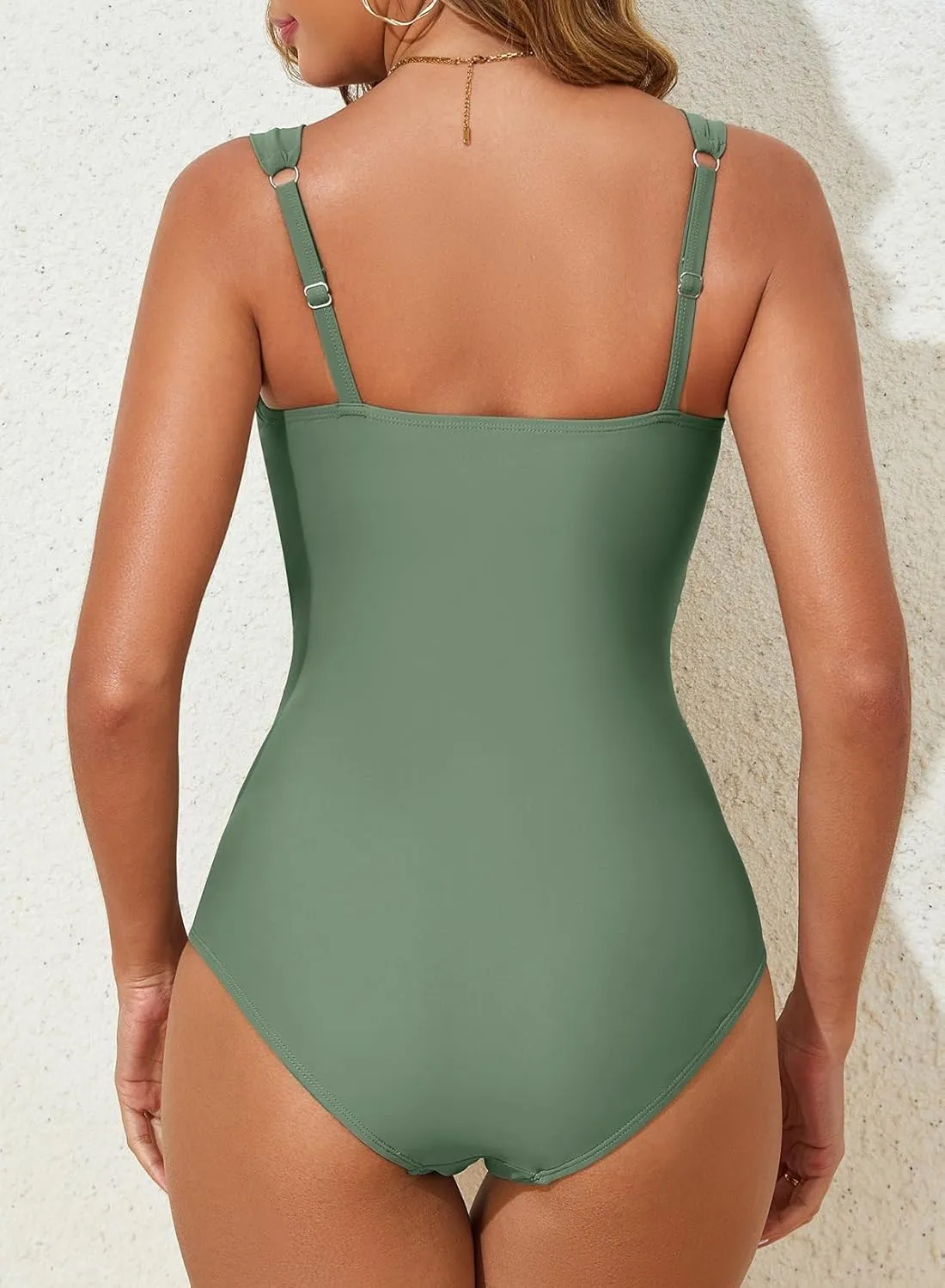 Aleumdr Women's One Piece Swimsuit Ruched Tummy Control Bathing Suit Adjustable Strap Full Coverage Swimwear