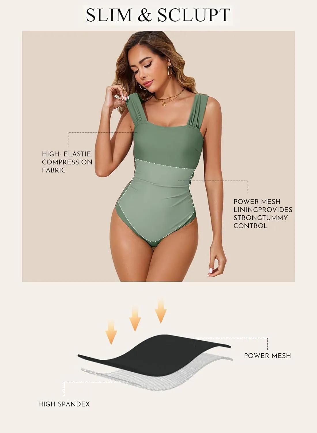 Aleumdr Women's One Piece Swimsuit Ruched Tummy Control Bathing Suit Adjustable Strap Full Coverage Swimwear