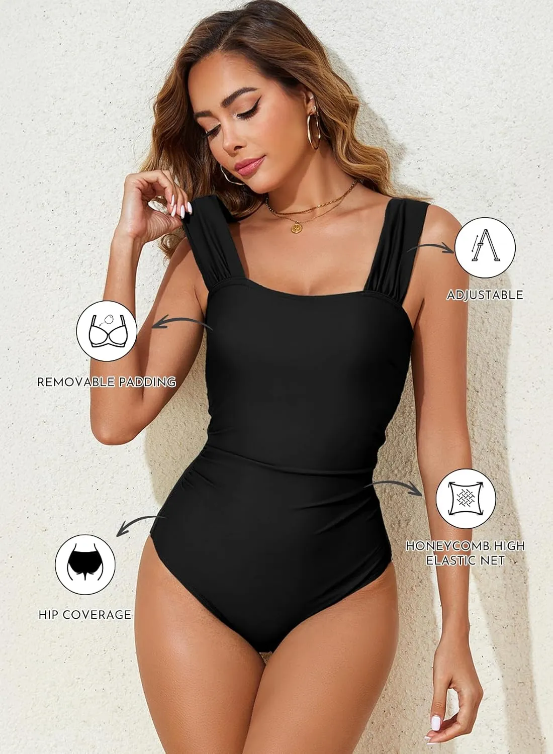 Aleumdr Women's One Piece Swimsuit Ruched Tummy Control Bathing Suit Adjustable Strap Full Coverage Swimwear