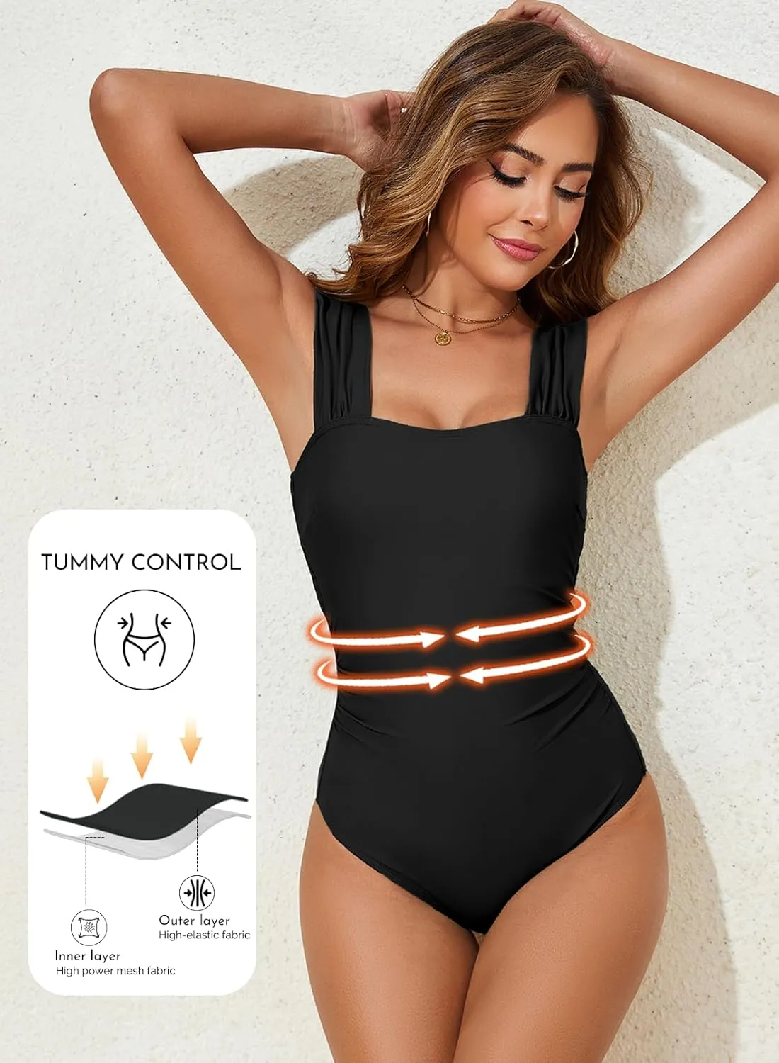 Aleumdr Women's One Piece Swimsuit Ruched Tummy Control Bathing Suit Adjustable Strap Full Coverage Swimwear