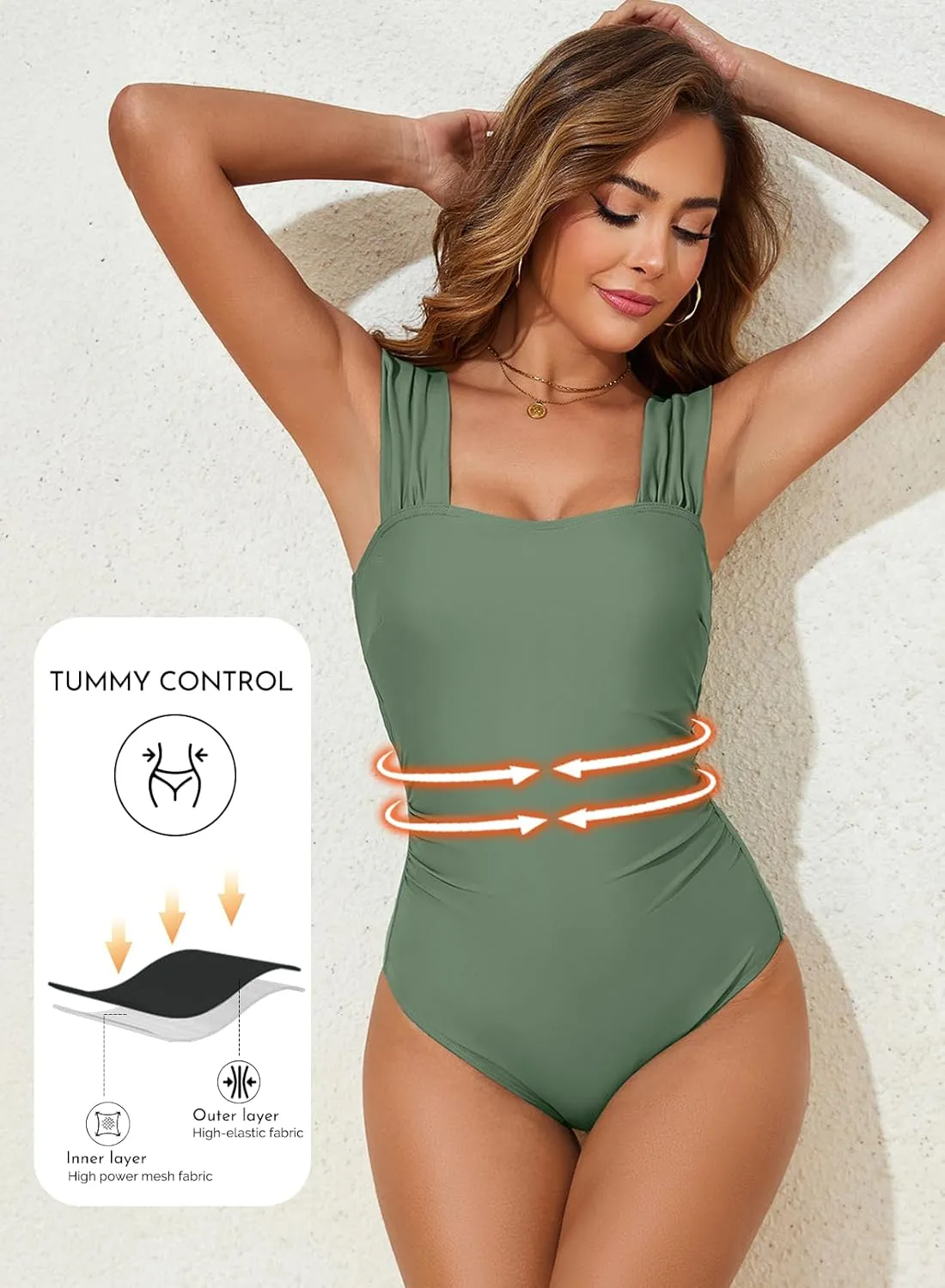 Aleumdr Women's One Piece Swimsuit Ruched Tummy Control Bathing Suit Adjustable Strap Full Coverage Swimwear