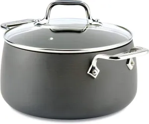 All-Clad HA1 Hard Anodized Nonstick Stockpot 4 Quart Induction Oven Broiler Safe 500F, Lid Safe 350F Pots and Pans, Cookware Black
