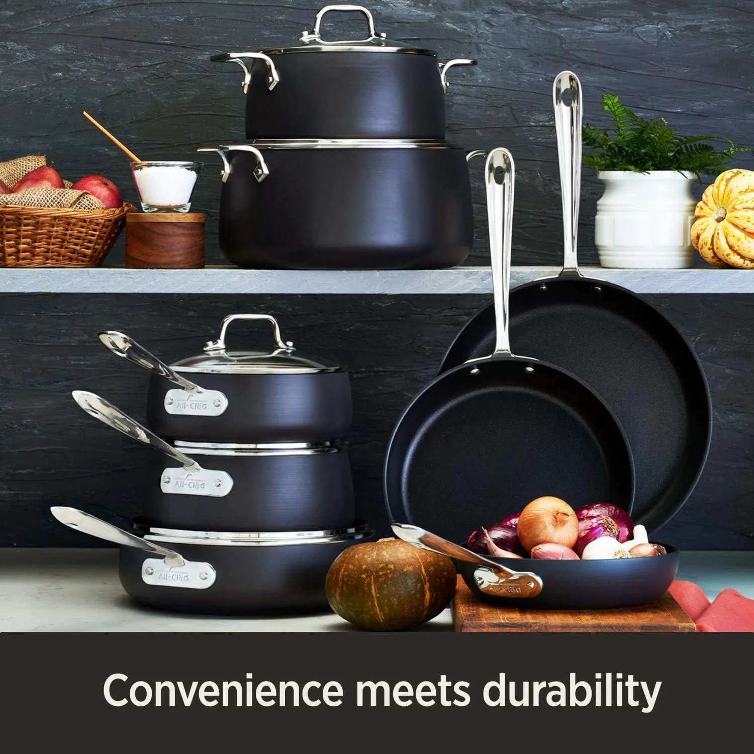 All-Clad HA1 Hard Anodized Nonstick Stockpot 4 Quart Induction Oven Broiler Safe 500F, Lid Safe 350F Pots and Pans, Cookware Black