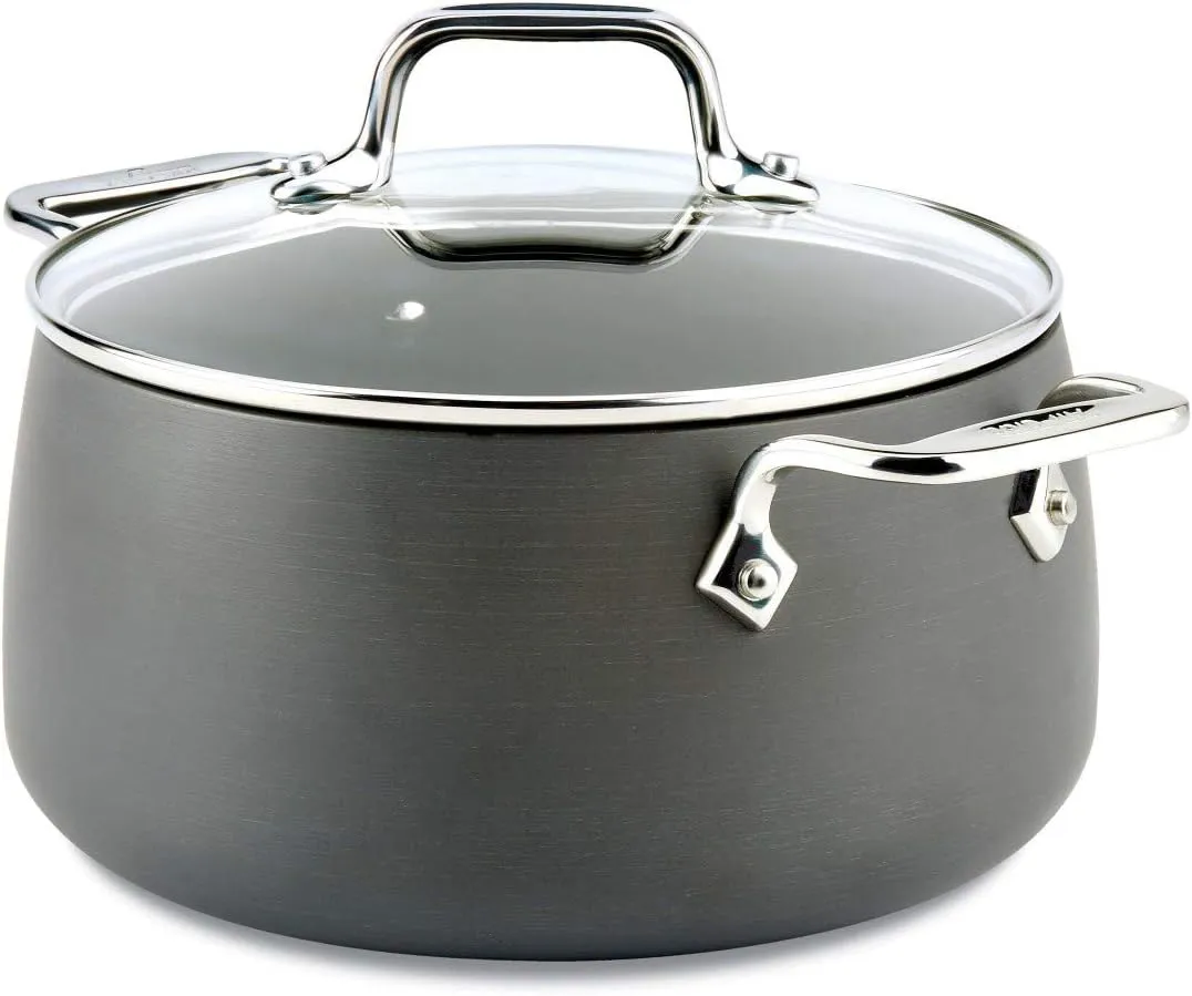 All-Clad HA1 Hard Anodized Nonstick Stockpot 4 Quart Induction Oven Broiler Safe 500F, Lid Safe 350F Pots and Pans, Cookware Black