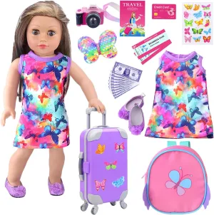 American Doll Clothes and Accessories 18 Inch Doll Playset with Suitcase, Dresses, Shoes, Backpack and Other Doll DIY Butterfly Stuff for Girl Doll Gift Present for Children (NOT Includ Doll)