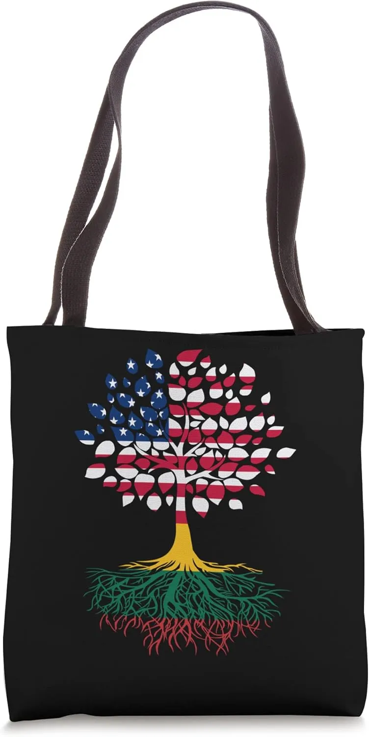 American Flag with Lithuanian Roots Tote Bag
