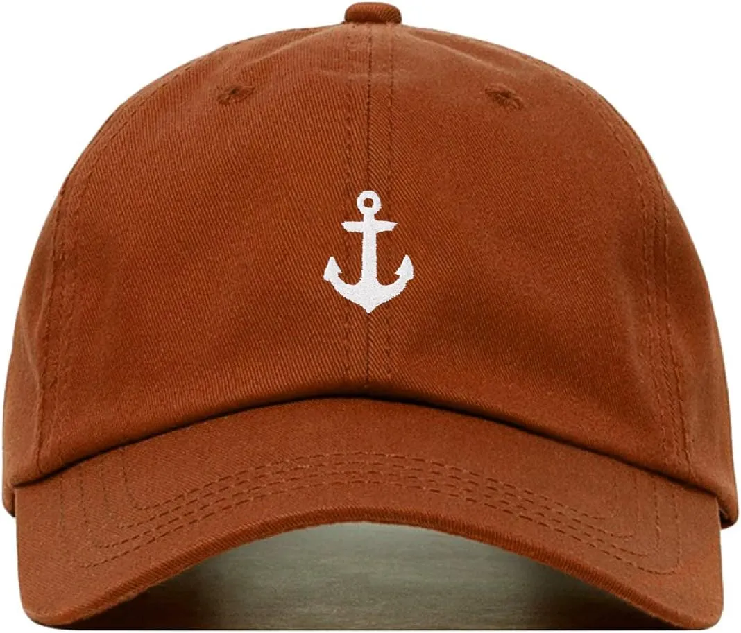 Anchor Baseball Hat, Embroidered Dad Cap, Unstructured Soft Cotton, Adjustable Strap Back (Multiple Colors)