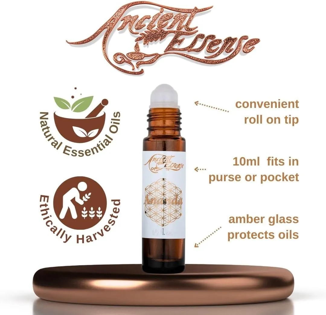 Ancient Essence Ananda Roll On Essential Oil Blissful Blend of Amber & Frankincense Creates Light & Mild Aroma Soothing Aromatherapy Calm & Relaxing (1/3 FL OZ)