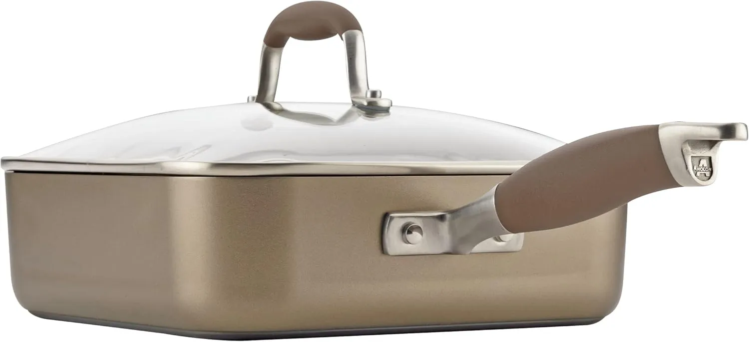 Anolon Advanced Hard Anodized Nonstick Saute Square Fry Pan with Helper Handle, 4 Quart, Bronze