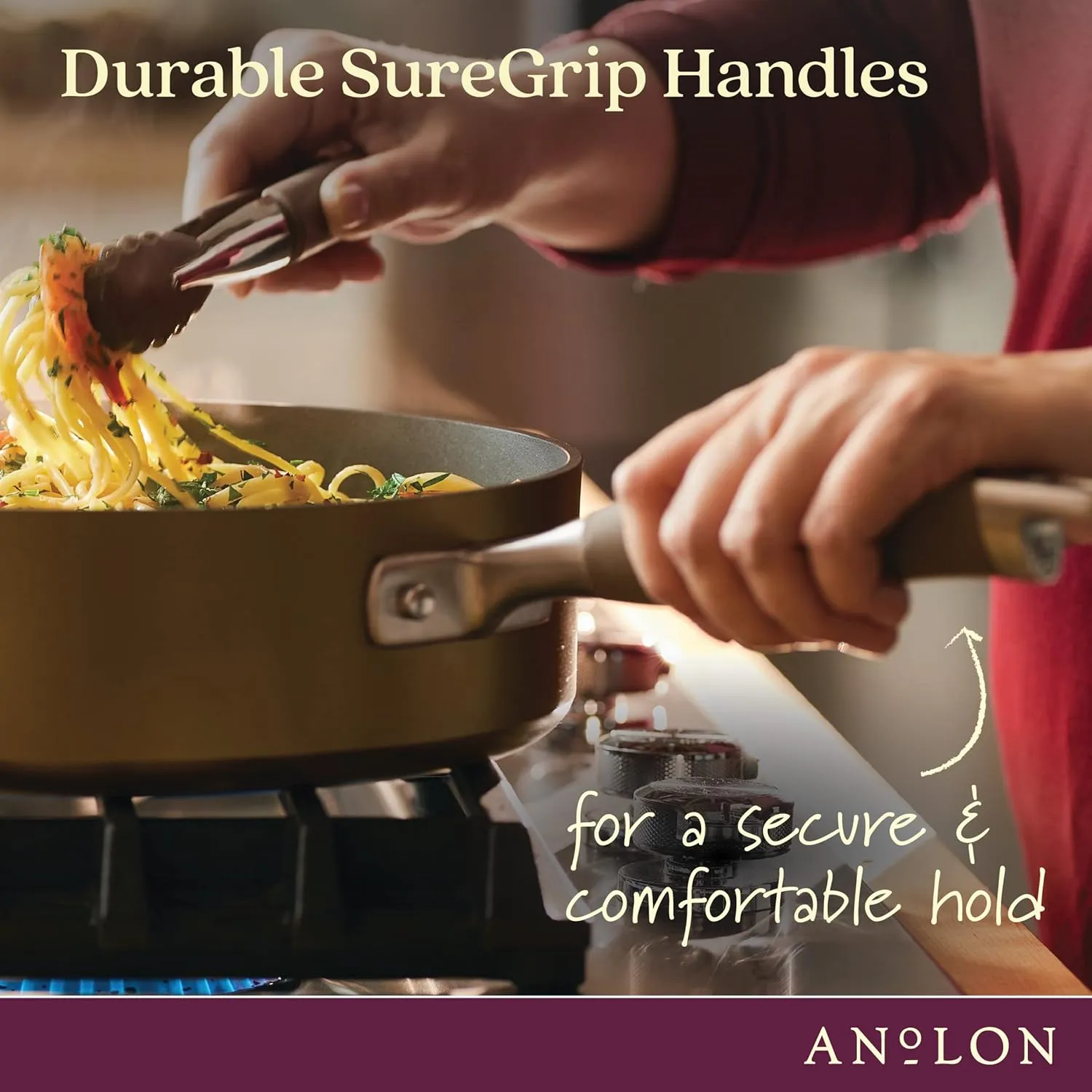 Anolon Advanced Hard Anodized Nonstick Saute Square Fry Pan with Helper Handle, 4 Quart, Bronze
