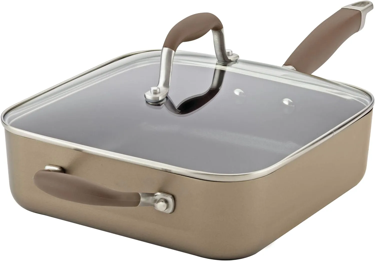 Anolon Advanced Hard Anodized Nonstick Saute Square Fry Pan with Helper Handle, 4 Quart, Bronze