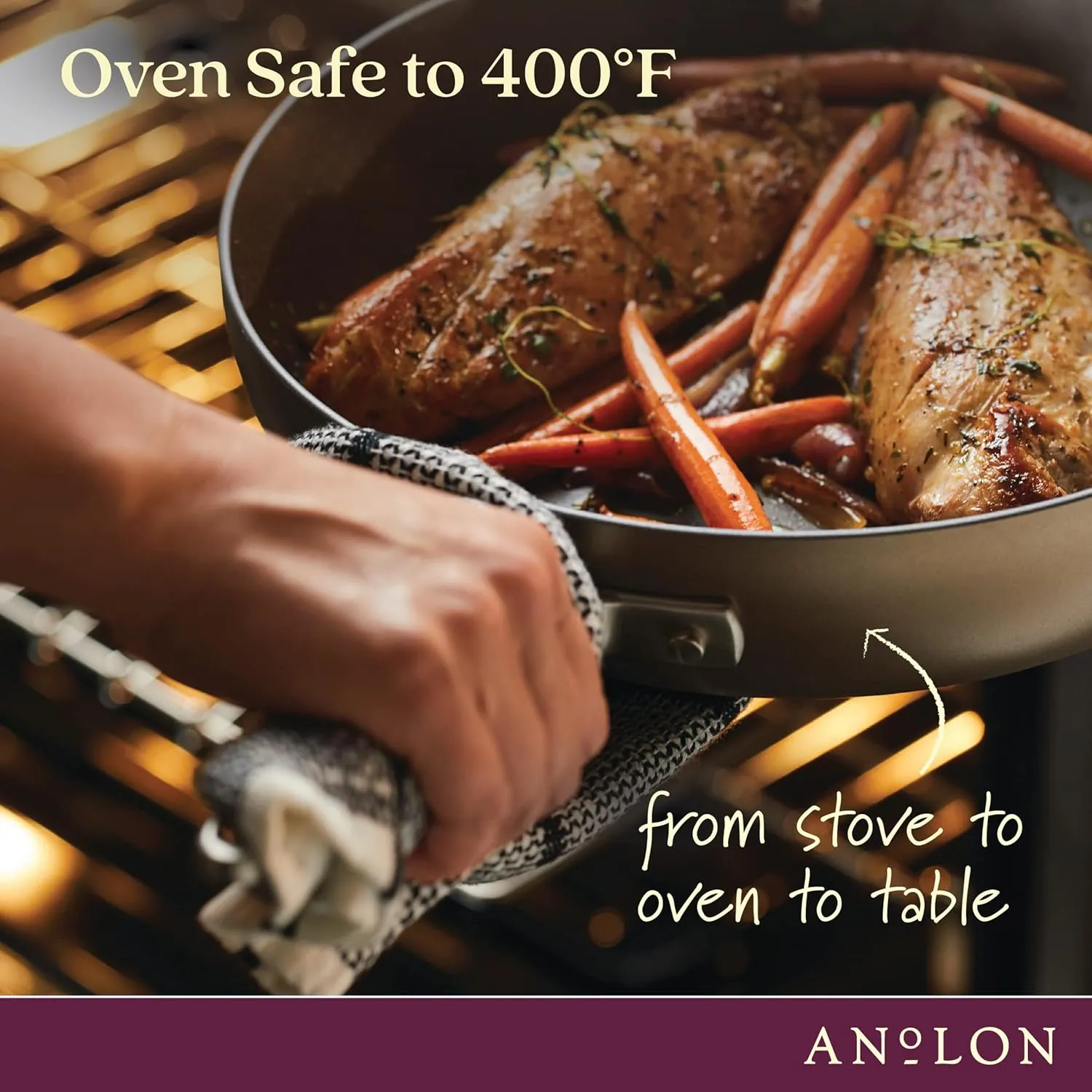 Anolon Advanced Hard Anodized Nonstick Saute Square Fry Pan with Helper Handle, 4 Quart, Bronze