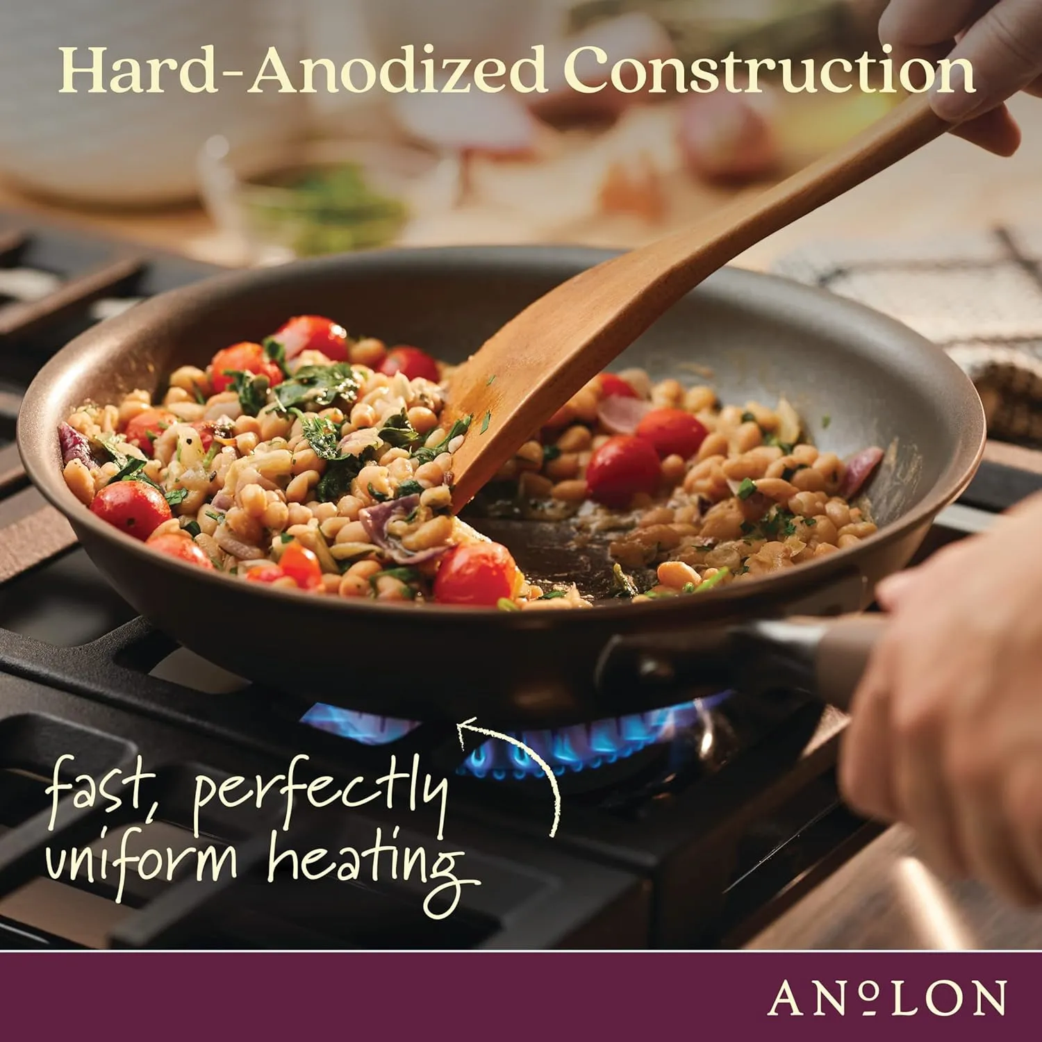 Anolon Advanced Hard Anodized Nonstick Saute Square Fry Pan with Helper Handle, 4 Quart, Bronze