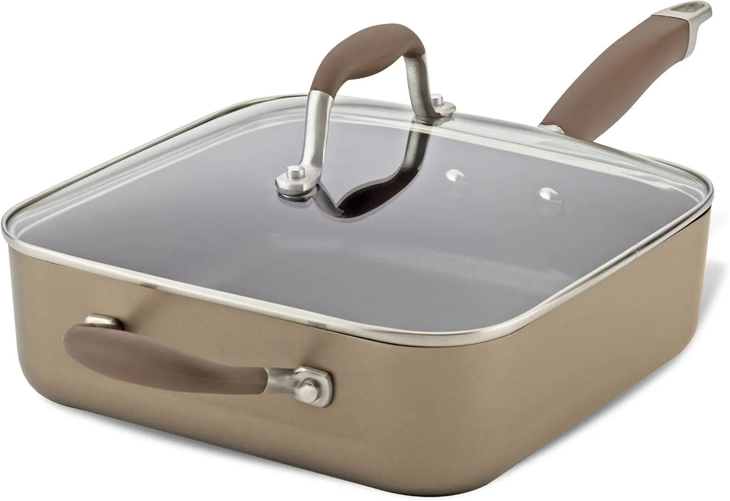 Anolon Advanced Hard Anodized Nonstick Saute Square Fry Pan with Helper Handle, 4 Quart, Bronze