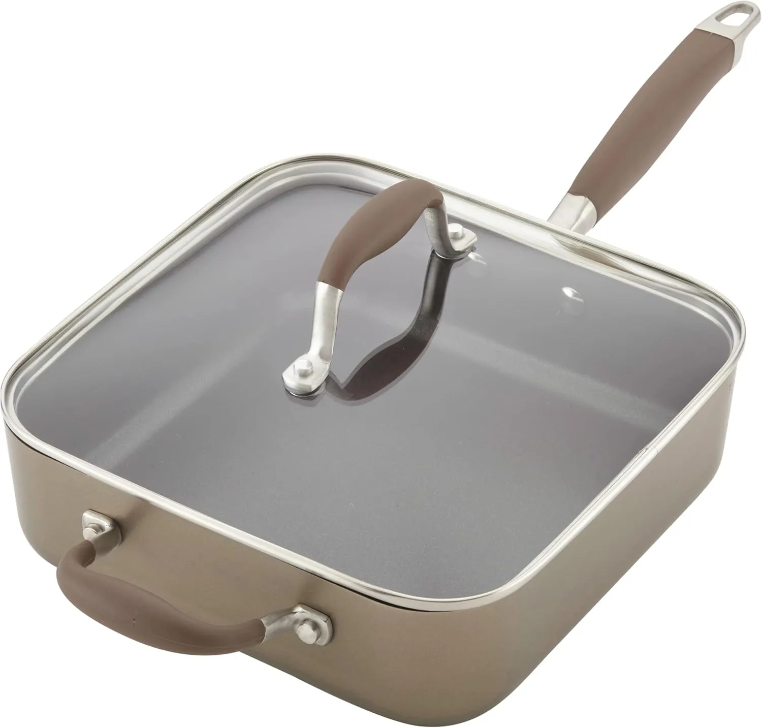 Anolon Advanced Hard Anodized Nonstick Saute Square Fry Pan with Helper Handle, 4 Quart, Bronze