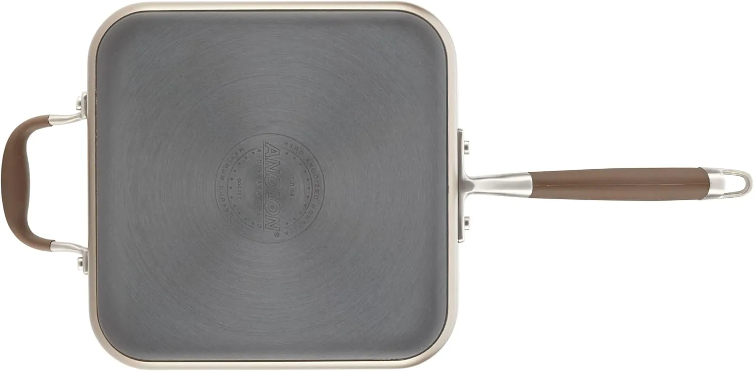 Anolon Advanced Hard Anodized Nonstick Saute Square Fry Pan with Helper Handle, 4 Quart, Bronze