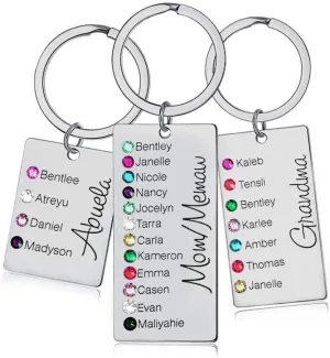 Apeso Personalized 1-5 Engraving Names with Birthstone Key Chain Gift For Monther's Day