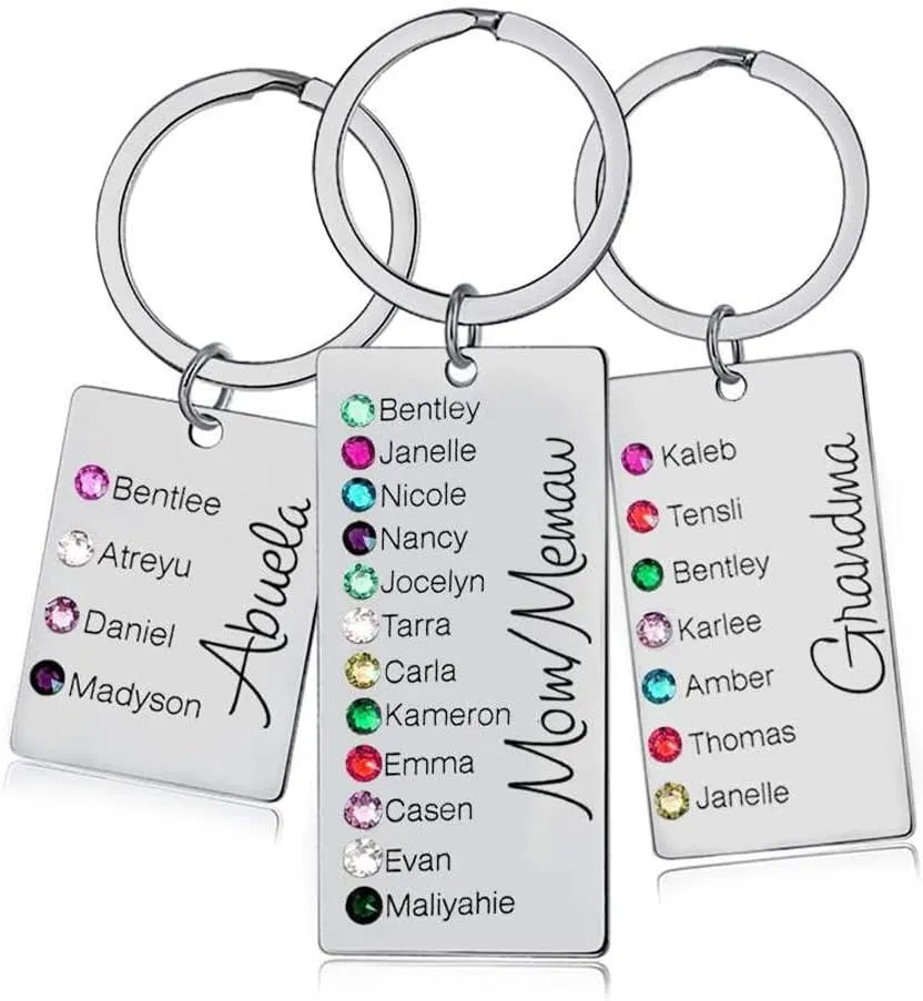 Apeso Personalized 1-5 Engraving Names with Birthstone Key Chain Gift For Monther's Day