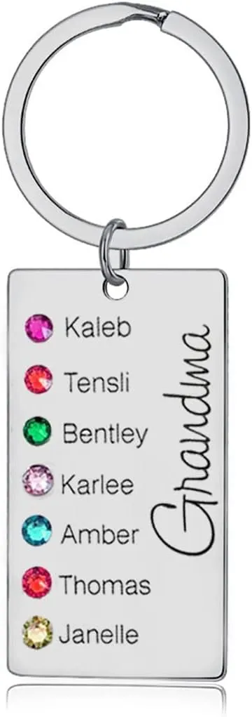 Apeso Personalized 1-5 Engraving Names with Birthstone Key Chain Gift For Monther's Day