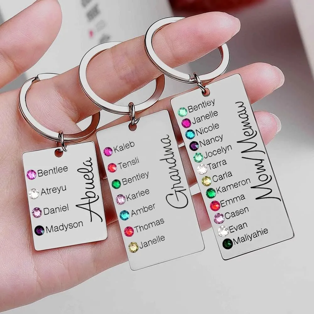 Apeso Personalized 1-5 Engraving Names with Birthstone Key Chain Gift For Monther's Day