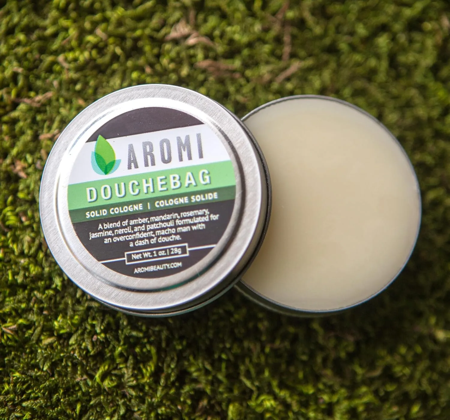 Aromi Solid Cologne | Clean, Fresh,   Aquatic Fragrance, Amber, Jasmine Scent, Vegan, Cruelty-free, Travel, Funny Men's Gift, Alcohol-free, Stocking Stuffer (Douchebag)