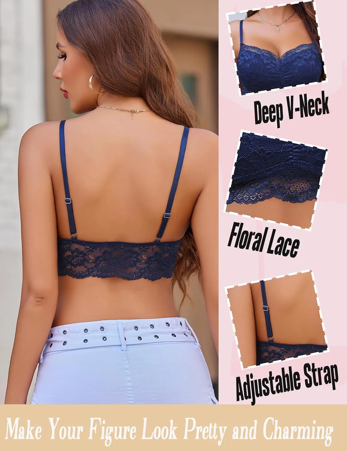 Avidlove Lace Bralette for Women V Neck Cami Tank Y2k Camisoles Adjustable Spaghetti Strap Crop Top