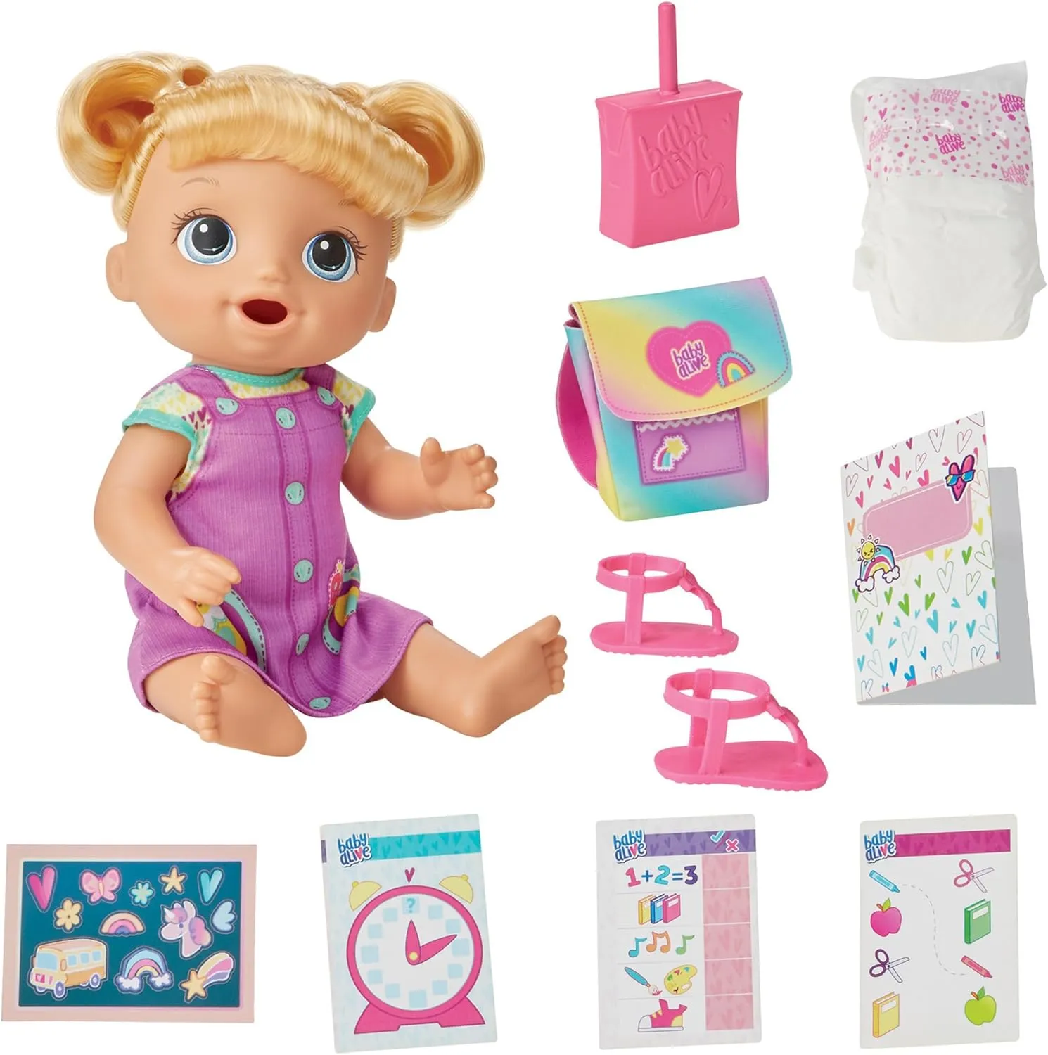 Baby Alive Time for School Baby Doll Set, 12 Inch, Back to School Toys for Girls & Boys, Blonde Hair, Preschool Gifts for Kids, Ages 3  (Amazon Exclusive)
