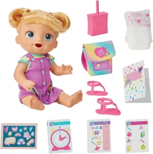 Baby Alive Time for School Baby Doll Set, 12 Inch, Back to School Toys for Girls & Boys, Blonde Hair, Preschool Gifts for Kids, Ages 3  (Amazon Exclusive)